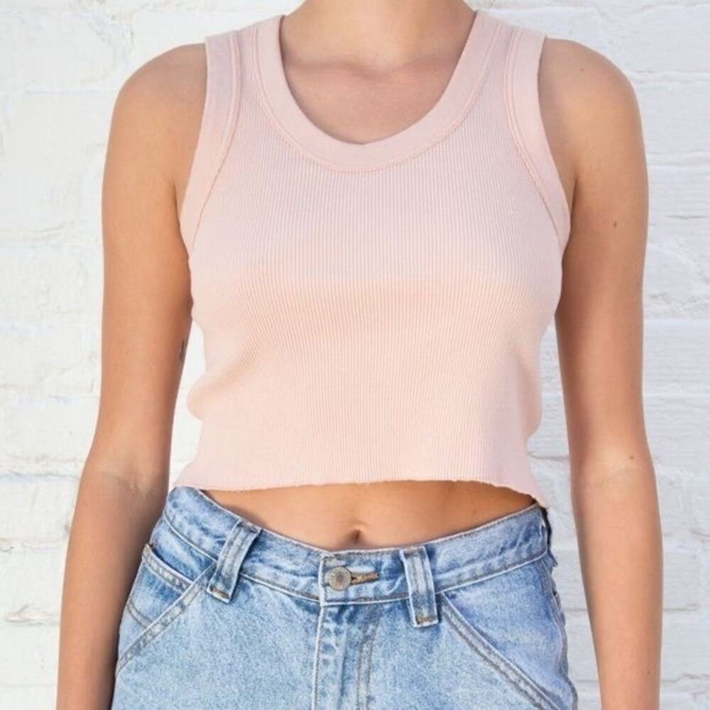 John Galt Brandy Melville | Light Pink Robbed Cropped Tank Top Loungewear Summer